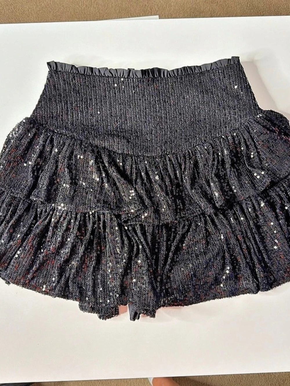 Mustard Seed Sequin Ruffle Mini Skirt in Black Medium Like New